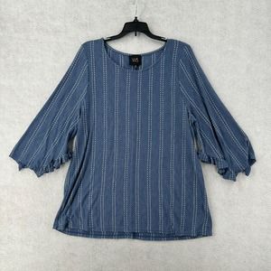 W5 Anthropologie Blouse Womens LARGE Blue Top Ruffled 3/4 Sleeves Textured‎